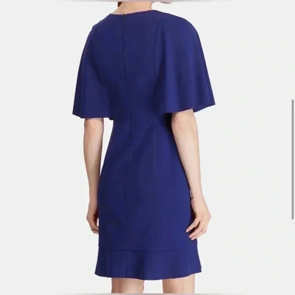 Lauren Ralph Lauren Navy Blue Flutter Crepe Dress - Picture 2 of 16